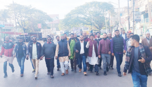 ছোট ছোট মিছিল নিয়ে সমাবেশস্থলে বিএনপির নেতাকর্মীরা 
