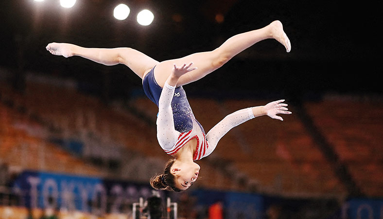 USA’s Sunisa Lee competes in the balance beam event on her way to winning the gold in the women’s artistic gymnastics event at the Tokyo 2020 Olympics – AFP Photo