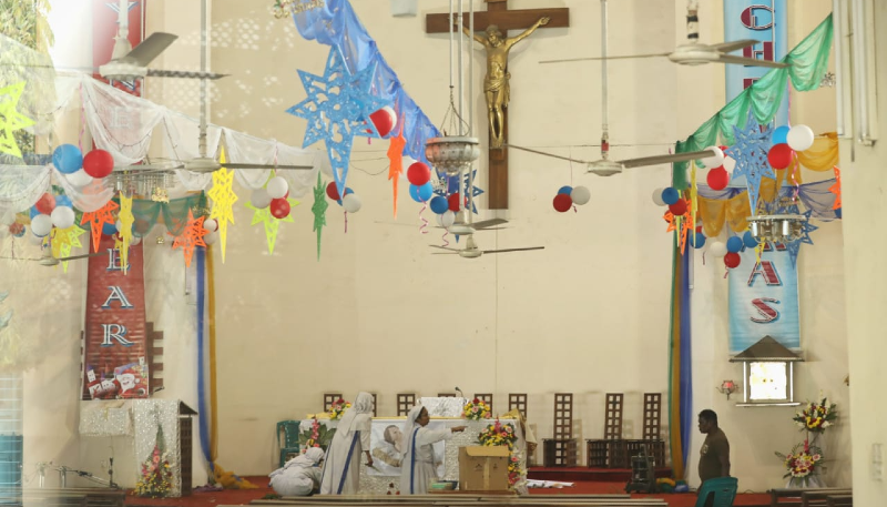 Preparations underway at Holy Rosary Church in Dhaka’s Tejgaon on Friday — Rajib Dhar