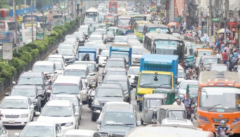 Dhaka roads get riddled with traffic jam Tuesday 