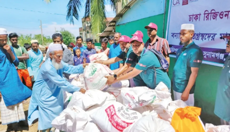 ICAB distributes relief materials among flood victims in Sunamganj 