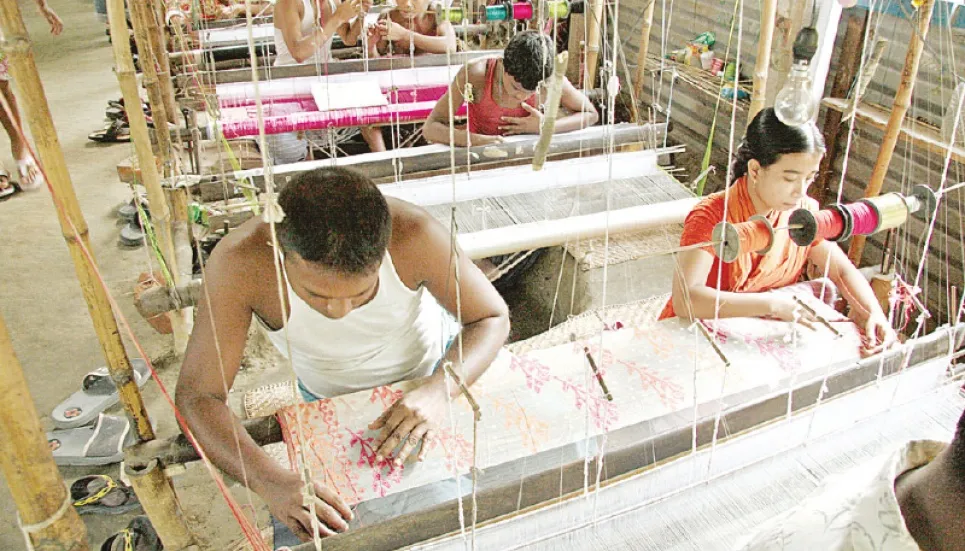 Narsingdi artisans busy making Jamdani sarees before Eid 