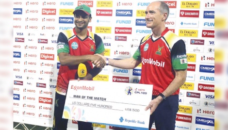 Shakib stars as Guyana down TKR in CPL 