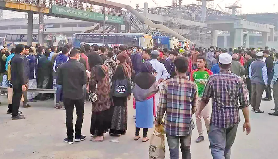 Students block Airport Road demanding safe roads