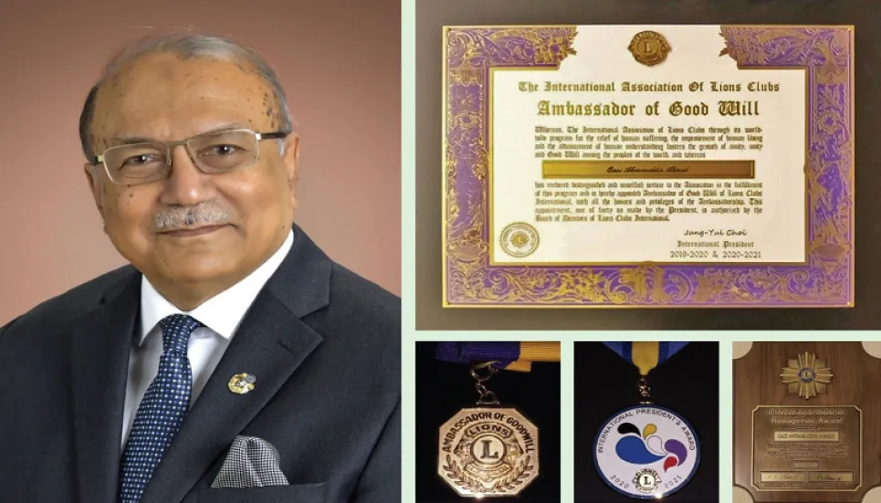 Qazi Akram Uddin Ahmed awarded Lions Clubs' 'Ambassador of Goodwill'