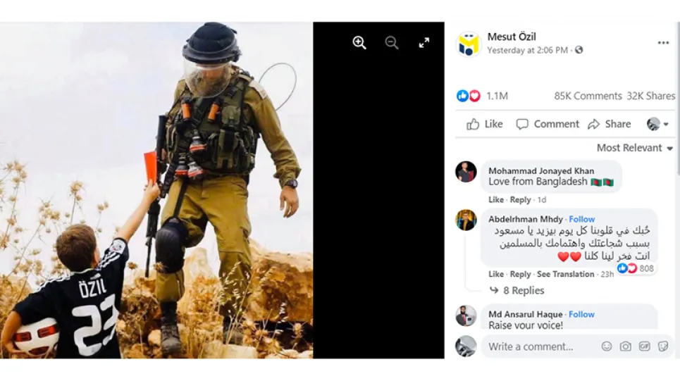 Özil shares child’s pic showing red card to Israeli soldier