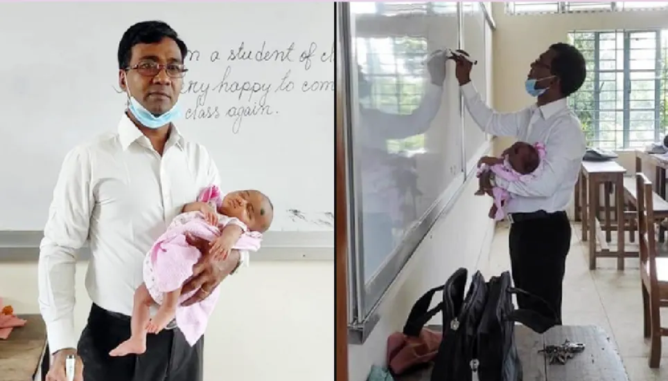 Photos of teacher with student’s baby on lap at classroom go viral