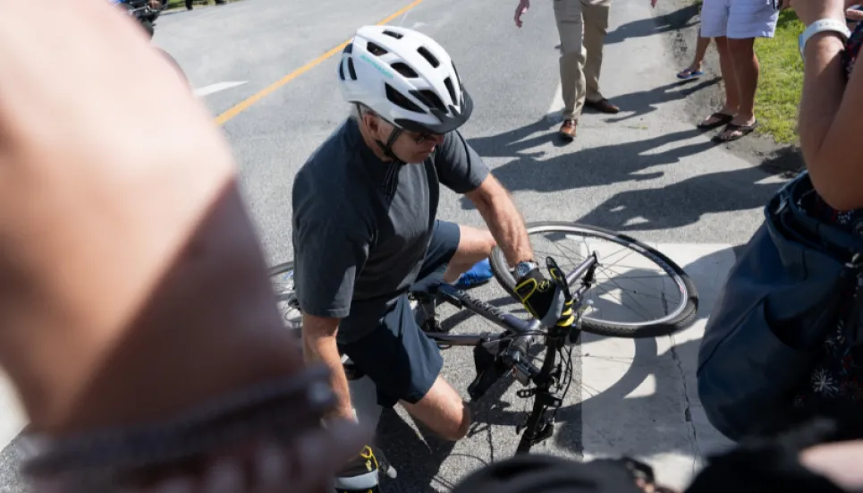 Biden falls from bicycle but unhurt