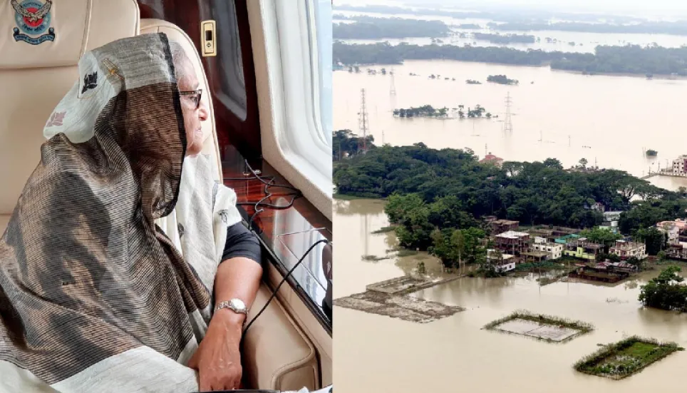 PM inspects flood situation in Sylhet, Netrokona, Sunamganj