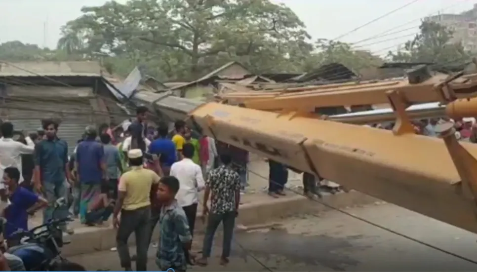 Five hurt after BRT crane falls on shops in Tongi