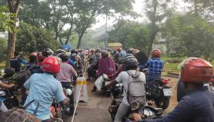 Motorcycles swarm Bangabandhu Bridge