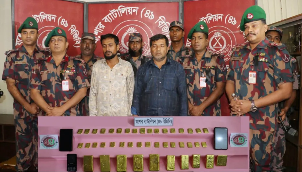 Two arrested with gold bars worth over Tk 13cr in Jashore