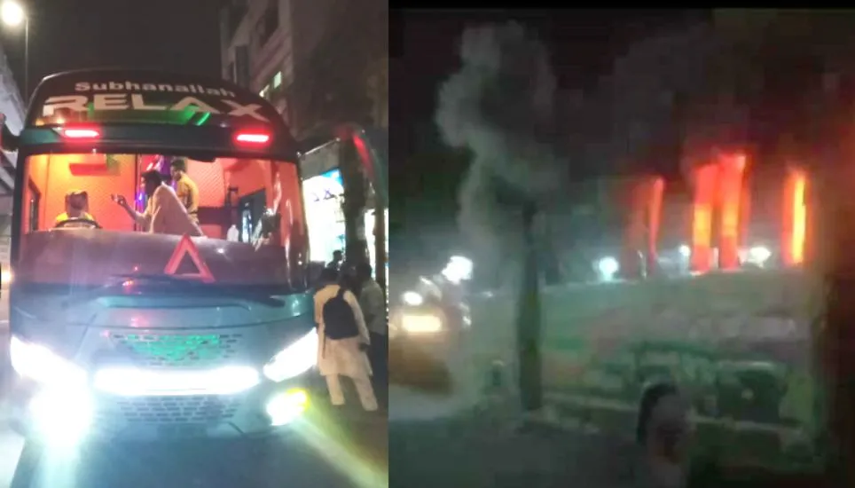 Blockade: Two buses burnt in Ctg, helper injured