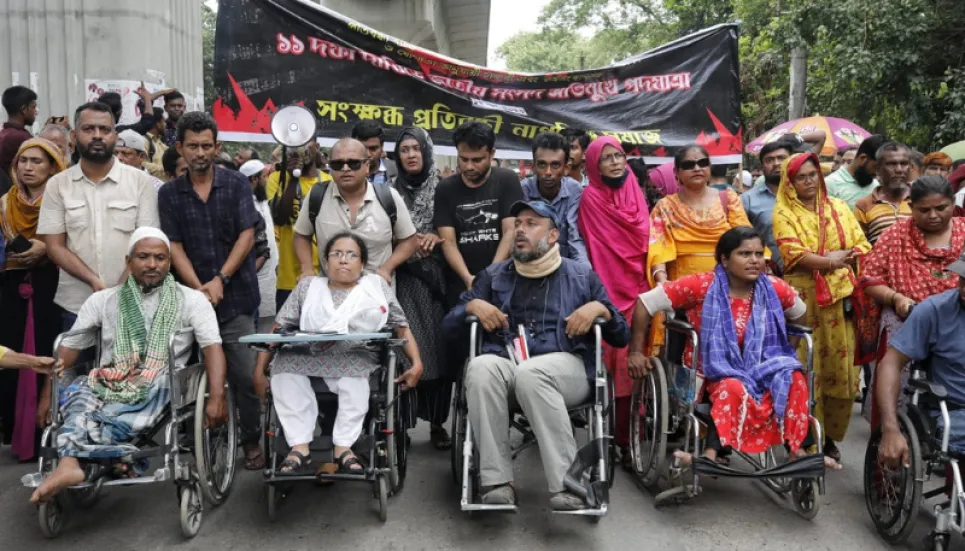 Physically challenged people stage protest at Shahabagh