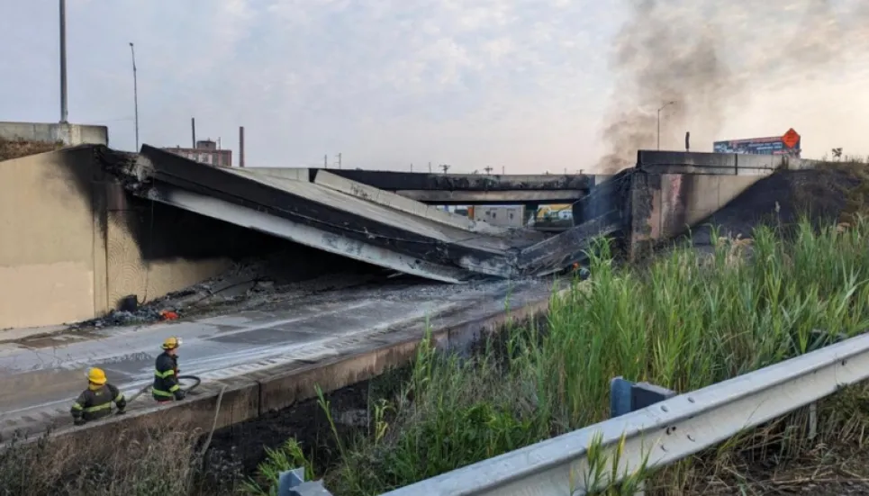 Major US highway collapses after tanker truck fire