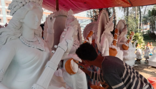 Preparation for Saraswati Puja in full swing at Jagannath Hall  