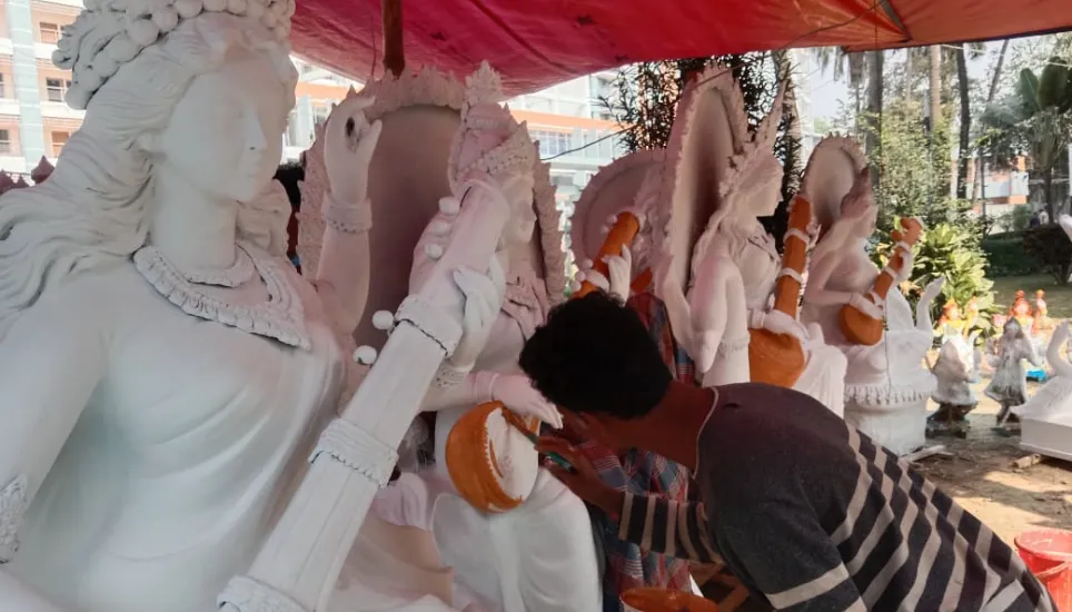 Preparation for Saraswati Puja in full swing at Jagannath Hall  