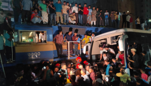 Bus-train collide at Malibagh