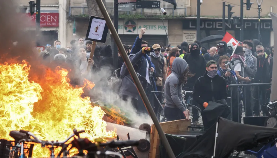 Bordeaux town hall set on fire in France pension protests