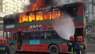 BRTC double decker set ablaze in Mirpur