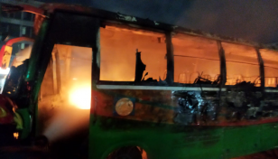 48-hour blockade: Miscreants set fire to 3 buses in Natore