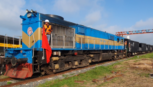 Trial freight train reaches Mawa station in Faridpur