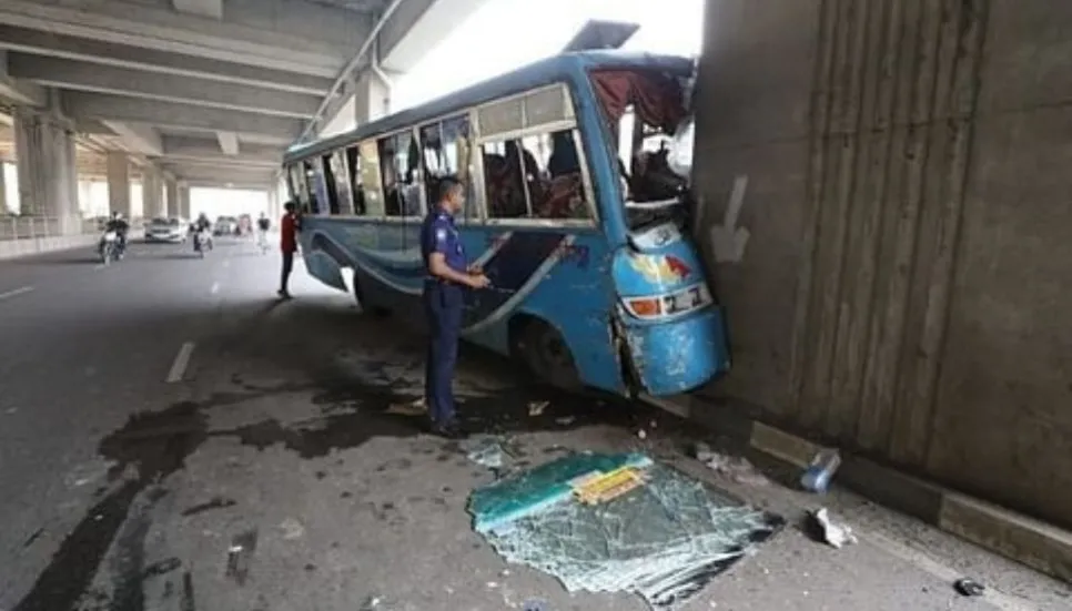 Bus hits Metro Rail pillar in Dhaka's Agargaon